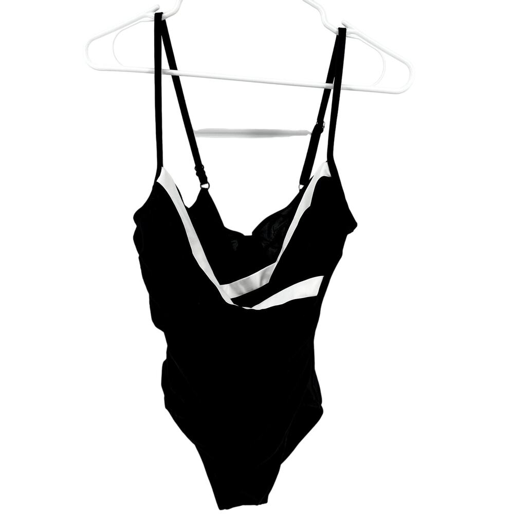 Vintage Miraclesuit Surplice One Piece Swimsuit Adjustable Black White 8